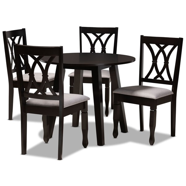 Baxton Studio Millie Grey Upholstered and Dark Brown Wood 5-Piece Dining Set 169-9404-10896 - main
